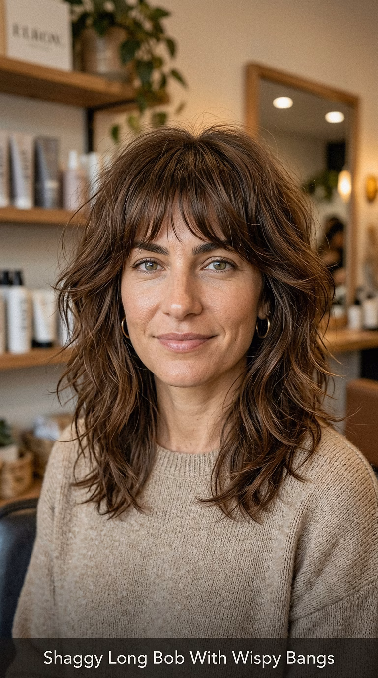 Shaggy Long Bob With Wispy Bangs