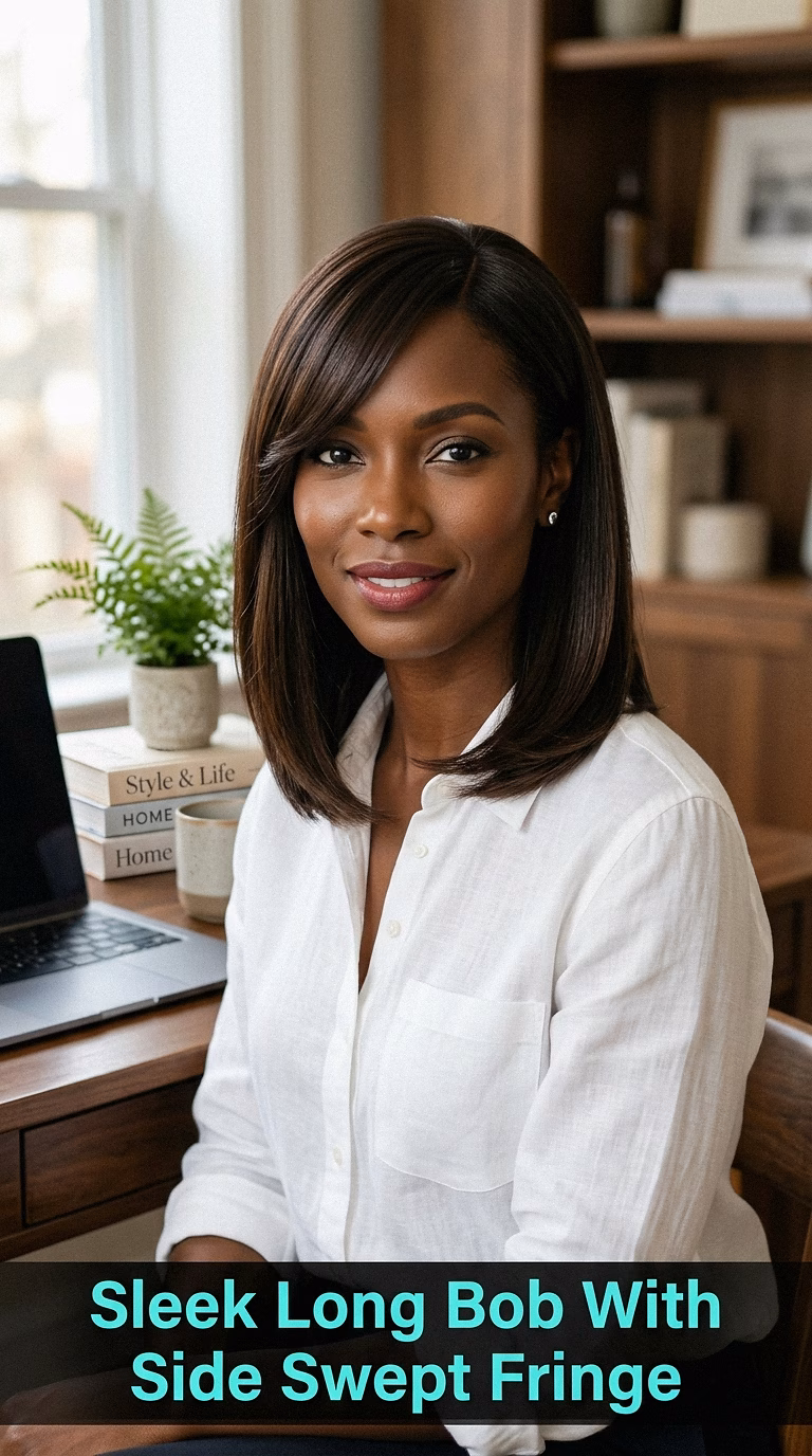 Sleek Long Bob With Side Swept Fringe