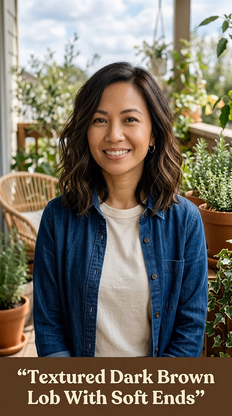 Textured Dark Brown Lob With Soft Ends