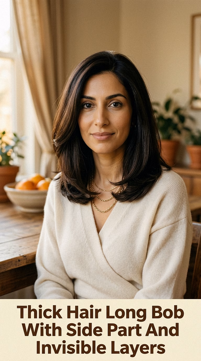 Thick Hair Long Bob With Side Part And Invisible Layers