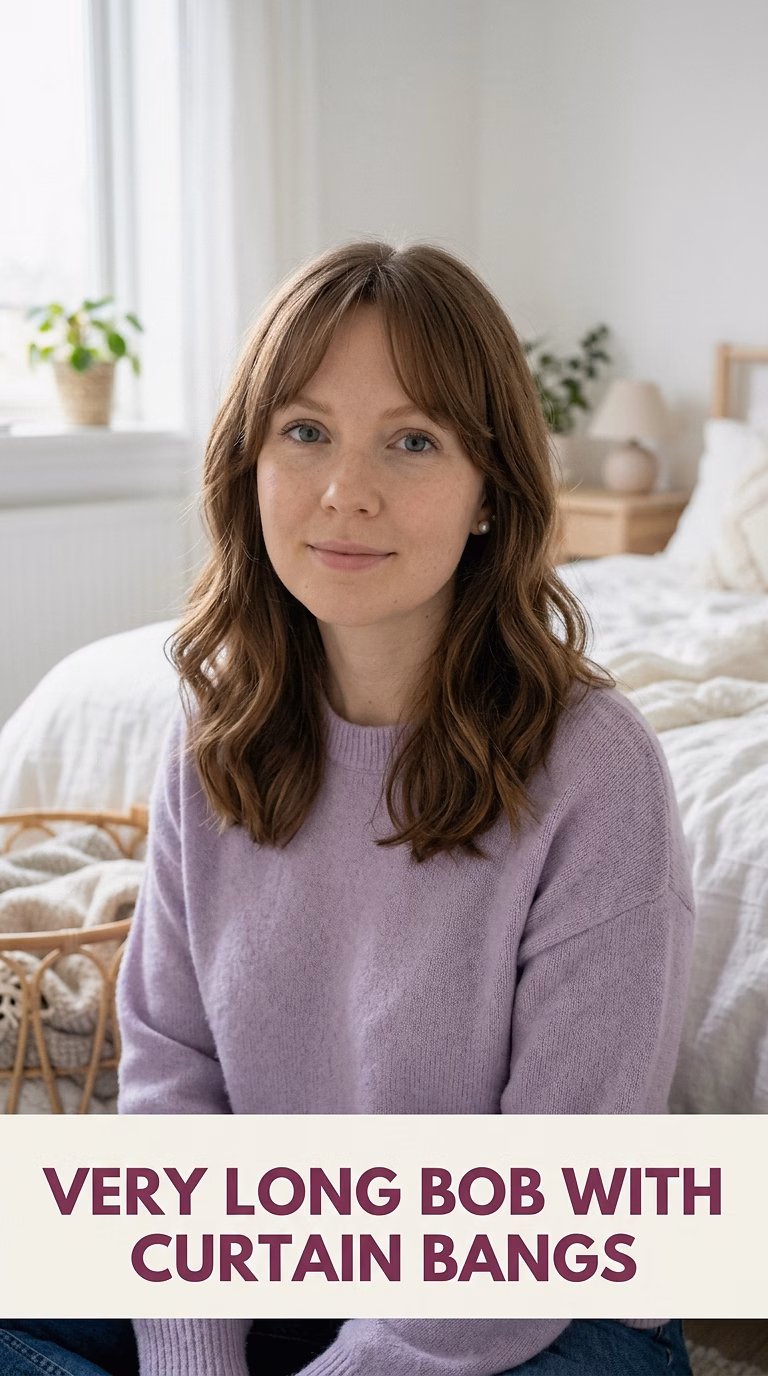 Very Long Bob With Curtain Bangs