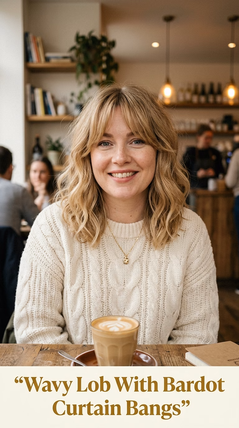 Wavy Lob With Bardot Curtain Bangs