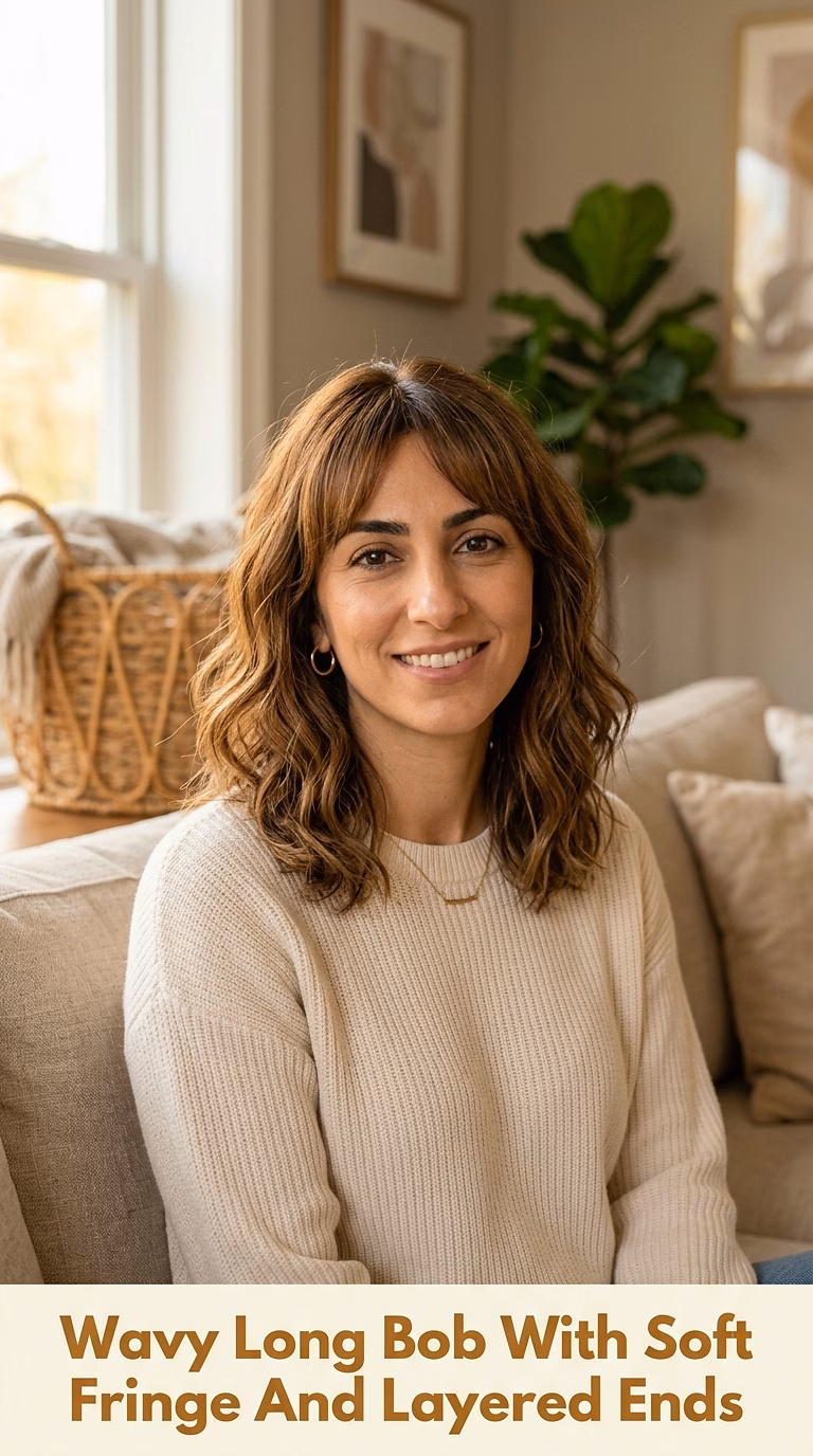 Wavy Long Bob With Soft Fringe And Layered Ends