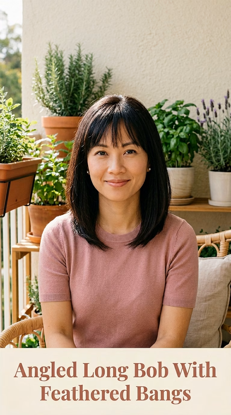 Angled Long Bob With Feathered Bangs
