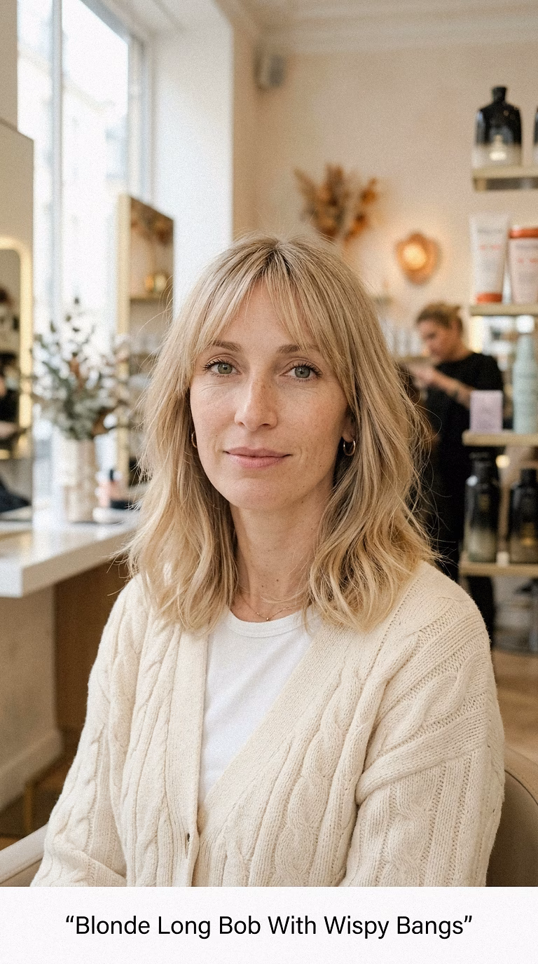 Blonde Long Bob With Wispy Bangs
