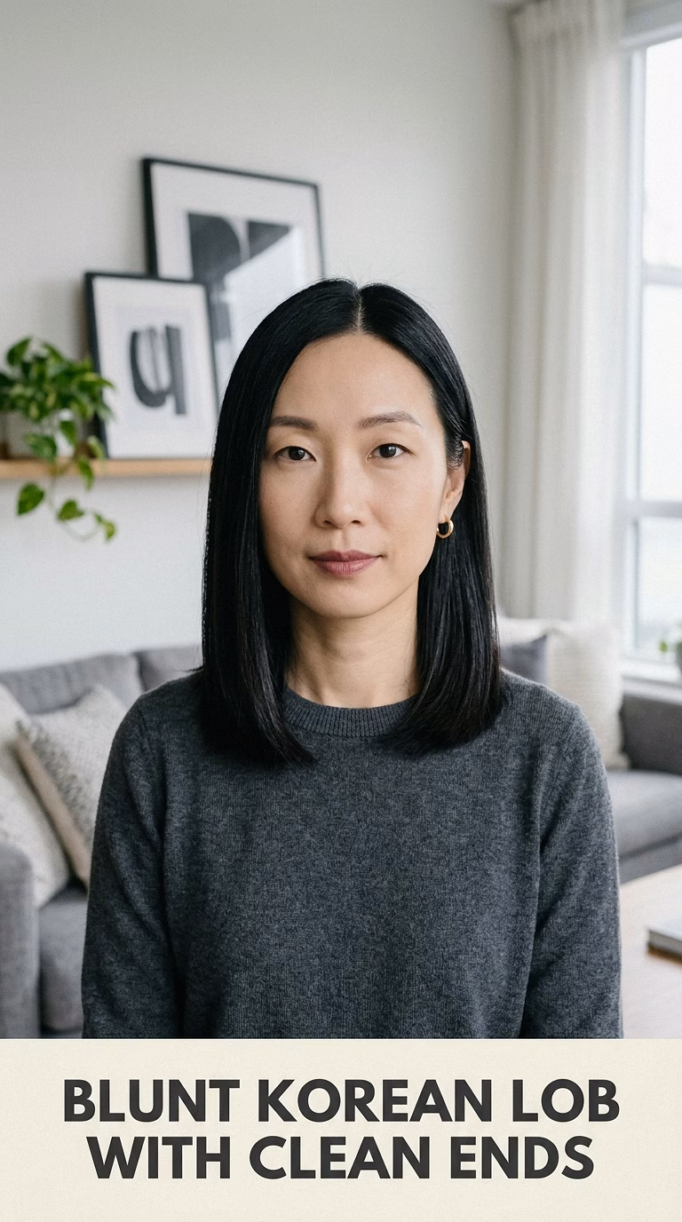 Blunt Korean Lob With Clean Ends