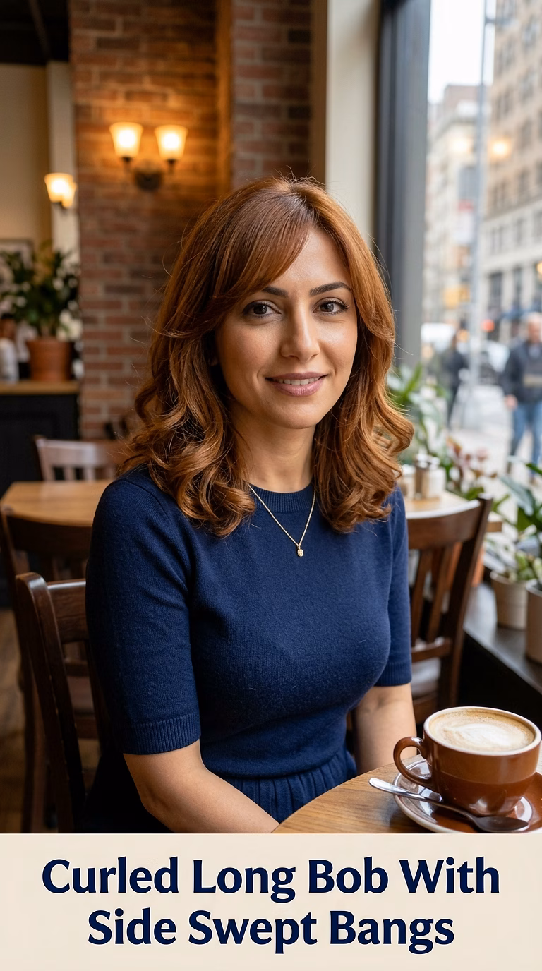 Curled Long Bob With Side Swept Bangs