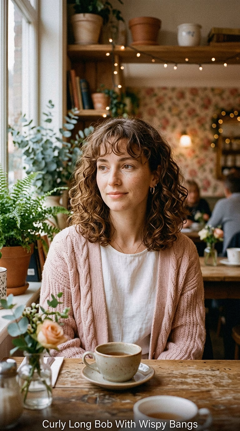 Curly Long Bob With Wispy Bangs