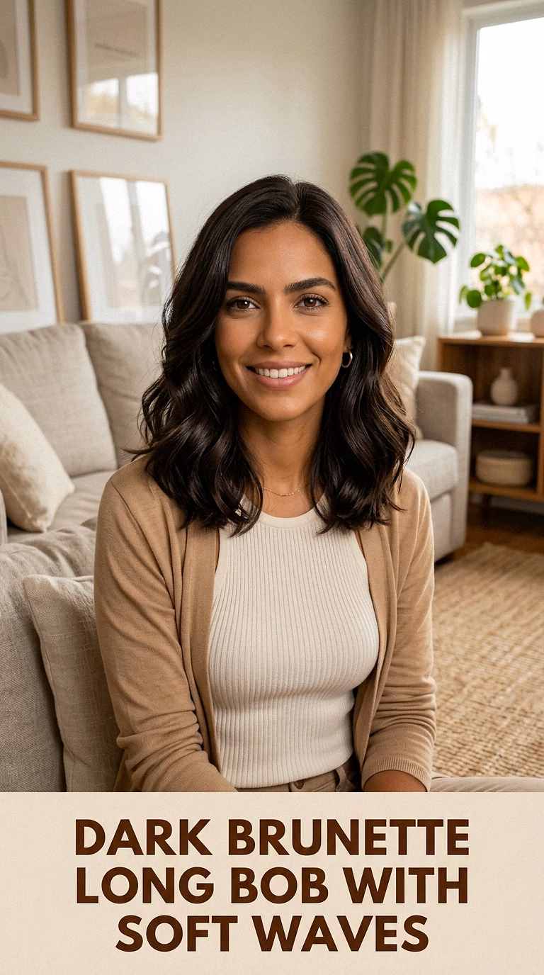 Dark Brunette Long Bob With Soft Waves