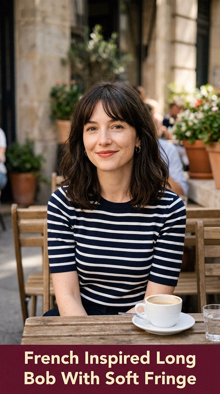 French Inspired Long Bob With Soft Fringe