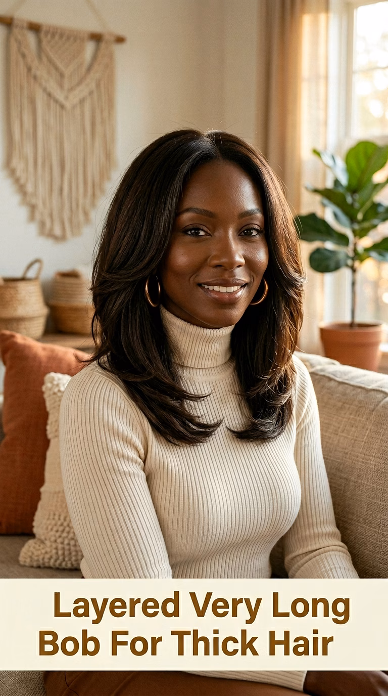Layered Very Long Bob For Thick Hair
