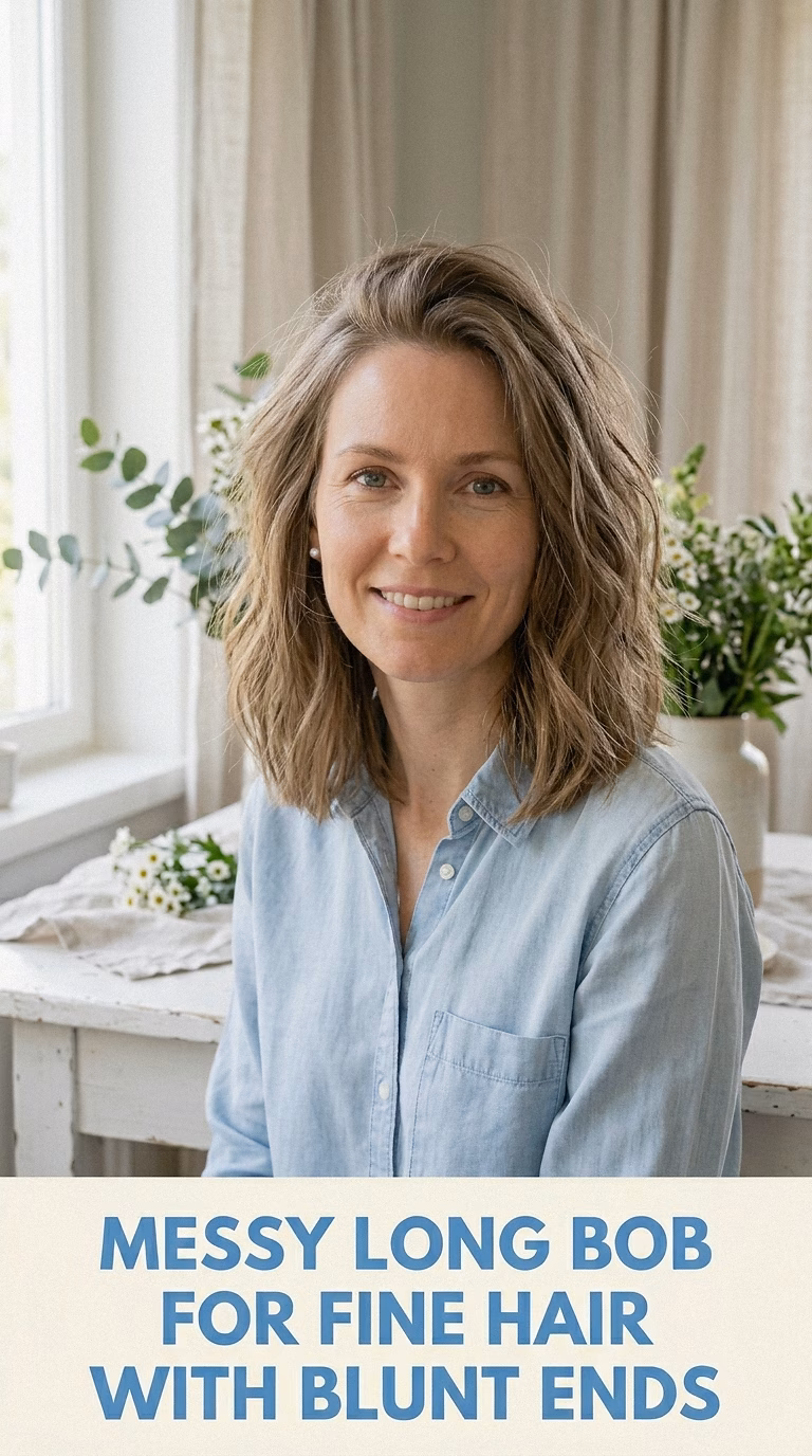 Messy Long Bob For Fine Hair With Blunt Ends