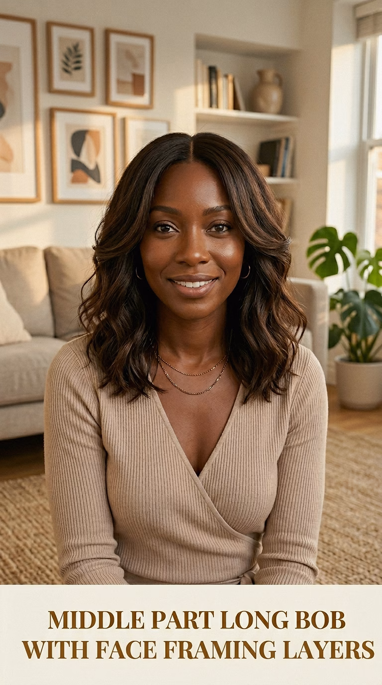 Middle Part Long Bob With Face Framing Layers