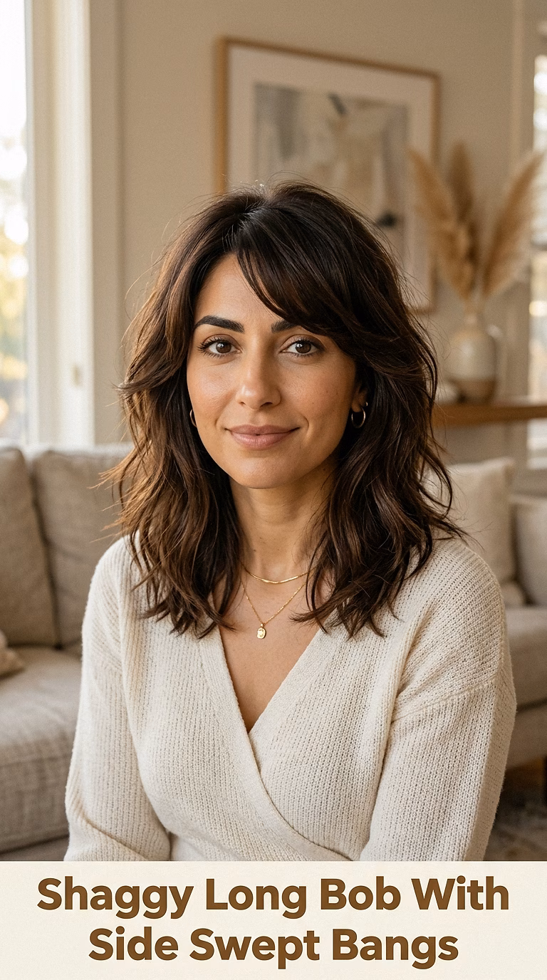 Shaggy Long Bob With Side Swept Bangs