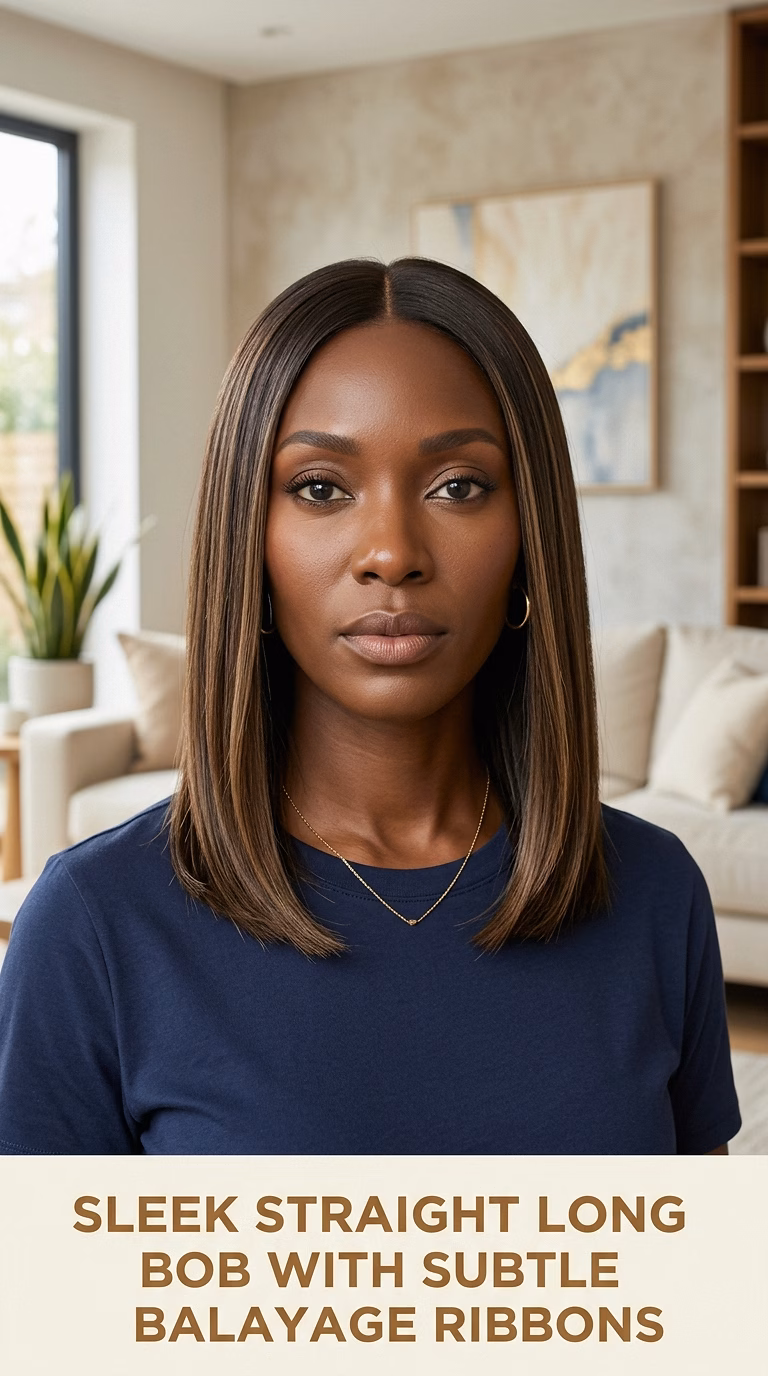 Sleek Straight Long Bob With Subtle Balayage Ribbons