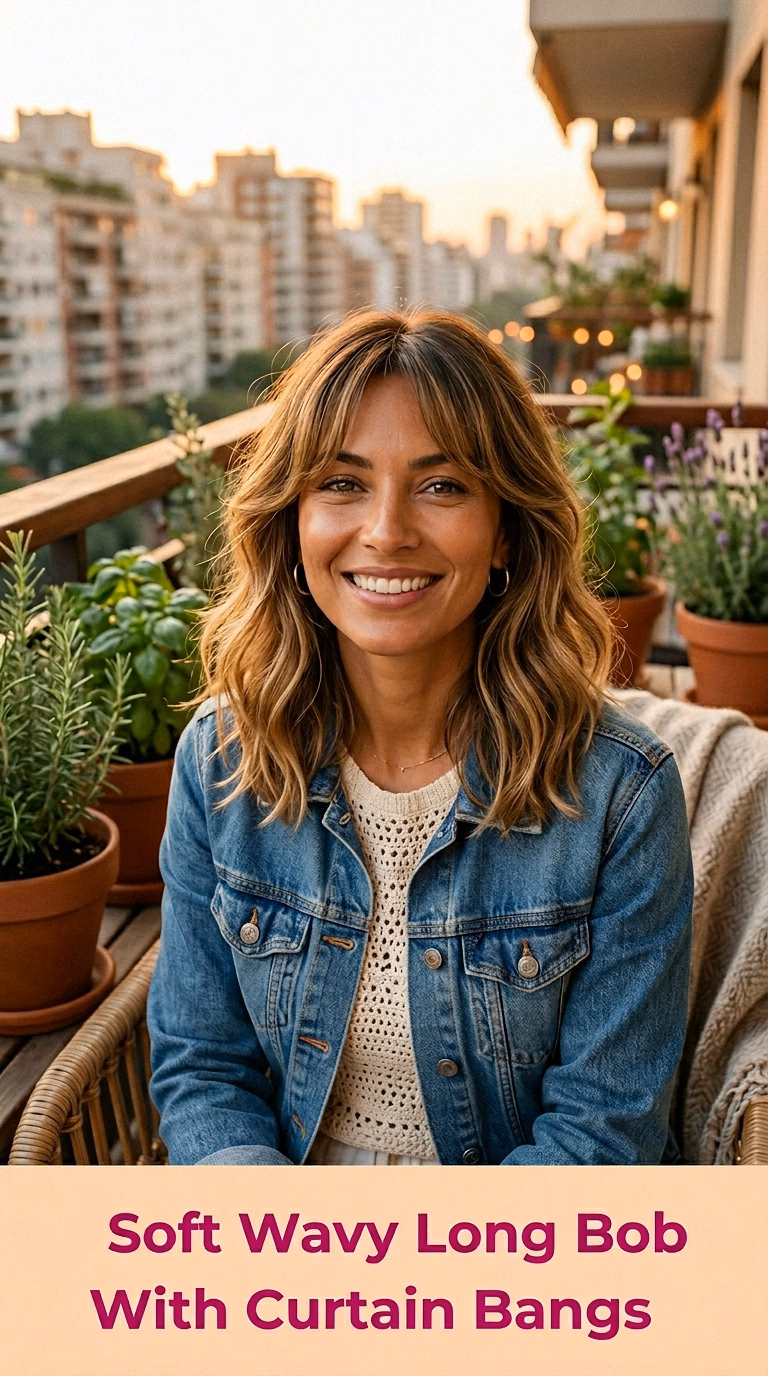 Soft Wavy Long Bob With Curtain Bangs