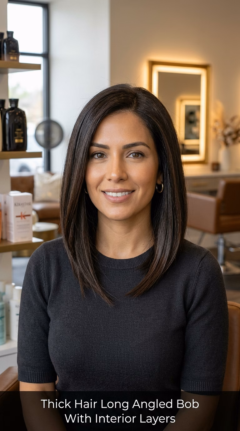 Thick Hair Long Angled Bob With Interior Layers