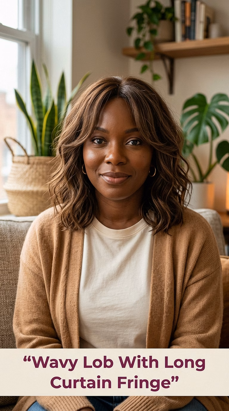 Wavy Lob With Long Curtain Fringe
