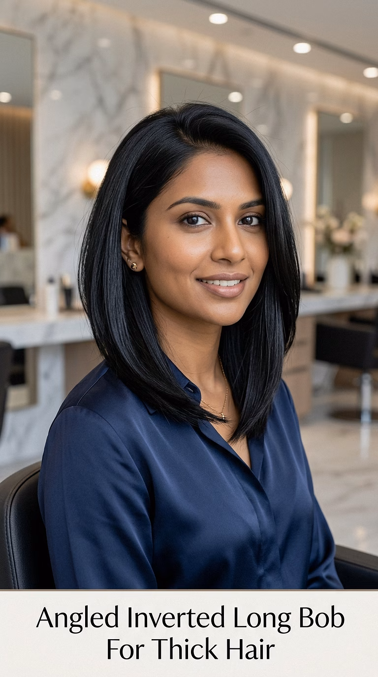 Angled Inverted Long Bob For Thick Hair