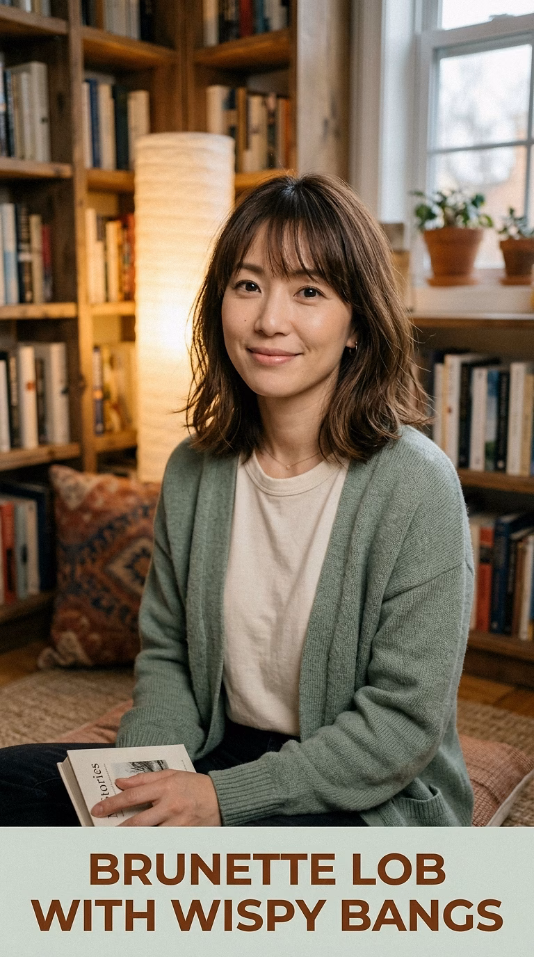Brunette Lob With Wispy Bangs
