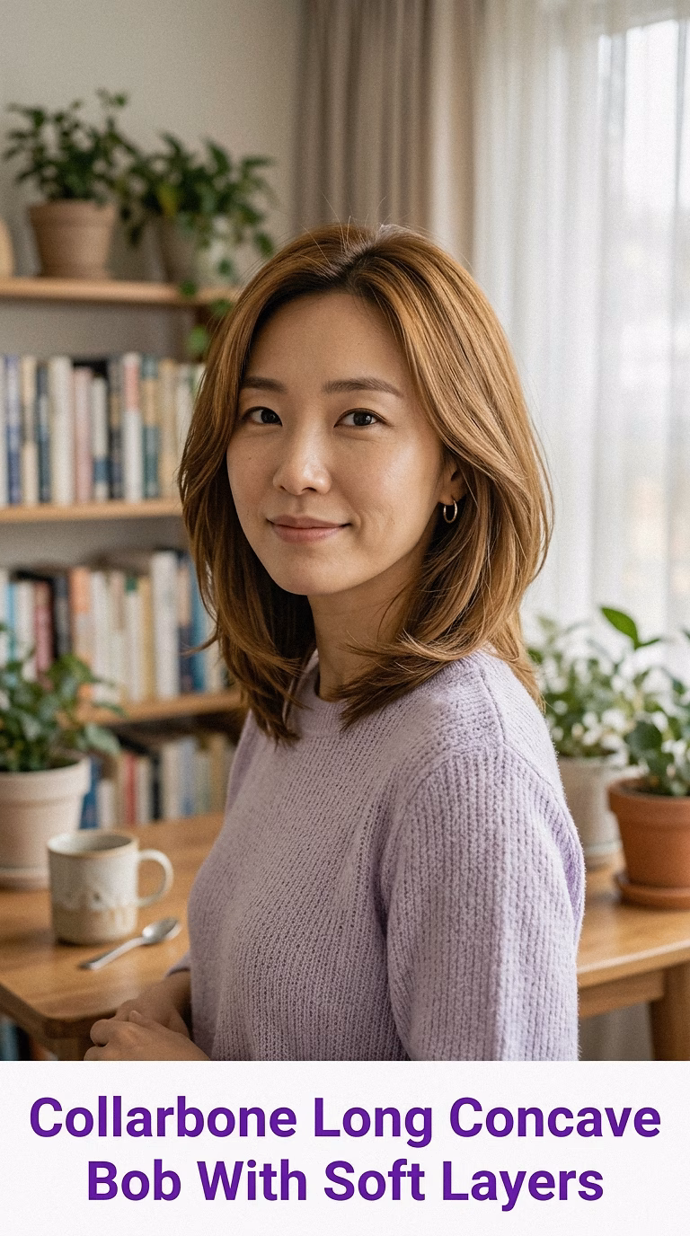 Collarbone Long Concave Bob With Soft Layers