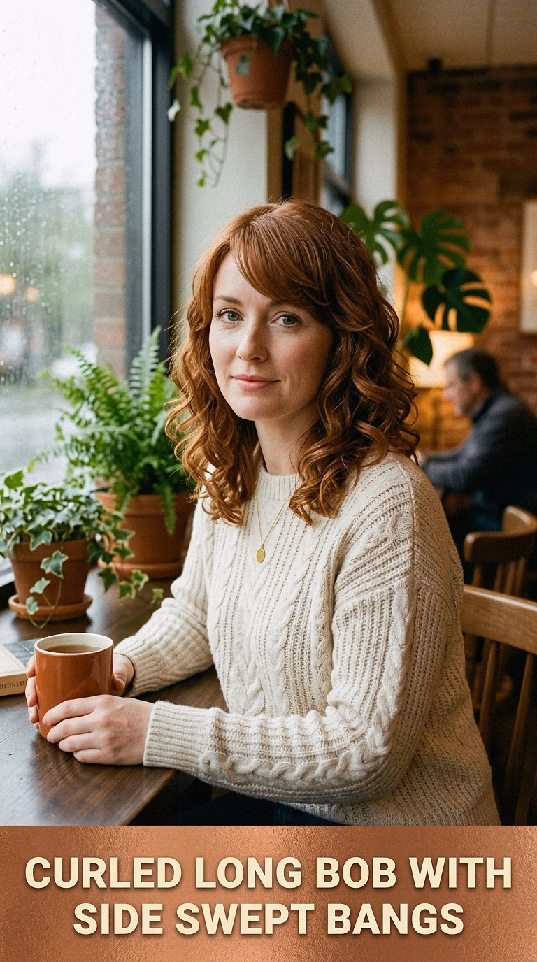 Curled Long Bob With Side Swept Bangs