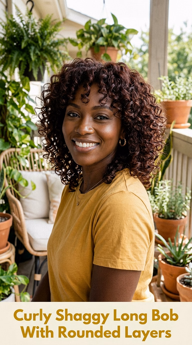Curly Shaggy Long Bob With Rounded Layers