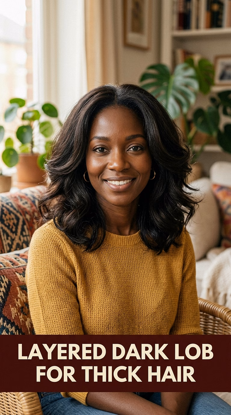 Layered Dark Lob For Thick Hair