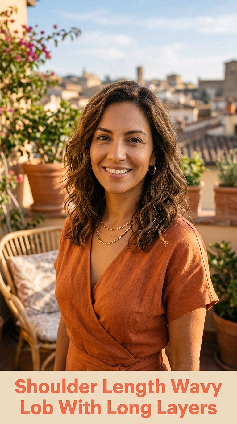 Shoulder Length Wavy Lob With Long Layers