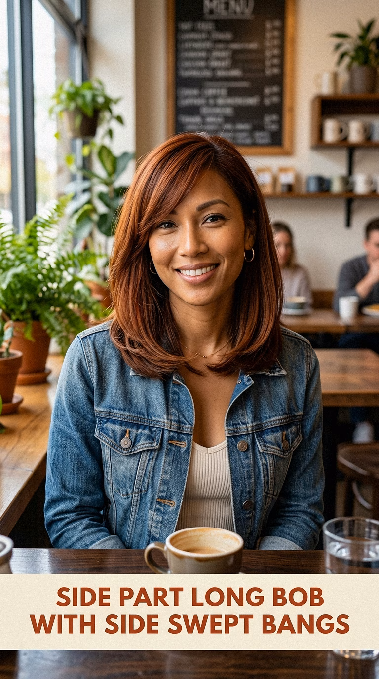 Side Part Long Bob With Side Swept Bangs