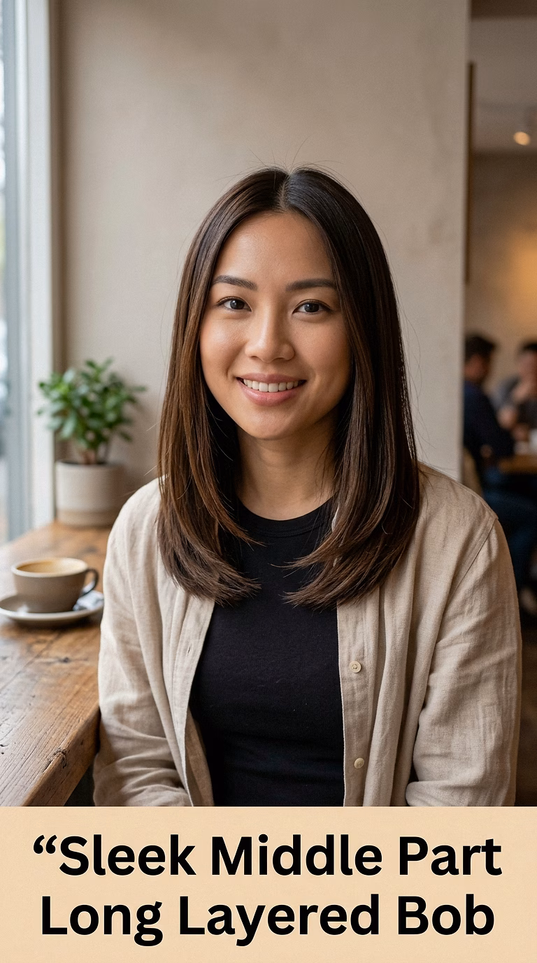 Sleek Middle Part Long Layered Bob