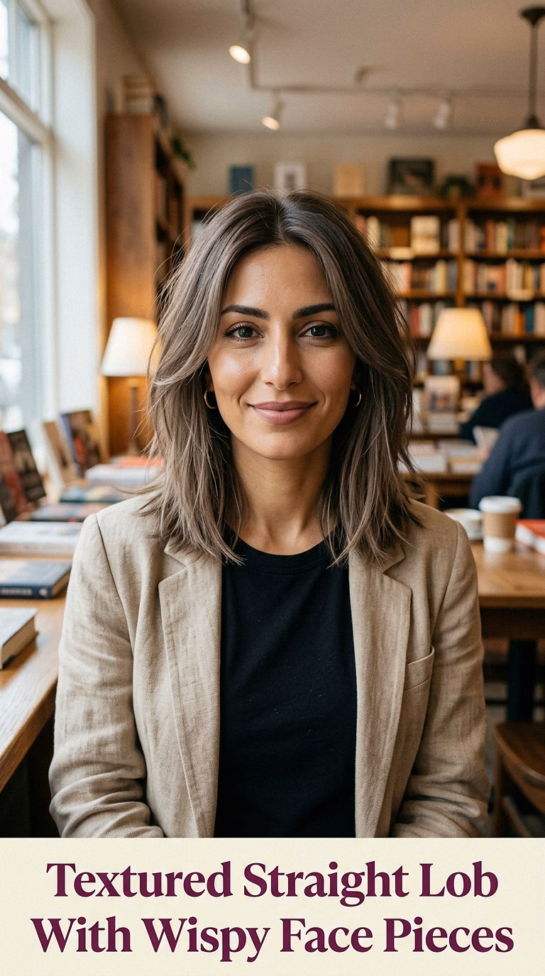 Textured Straight Lob With Wispy Face Pieces