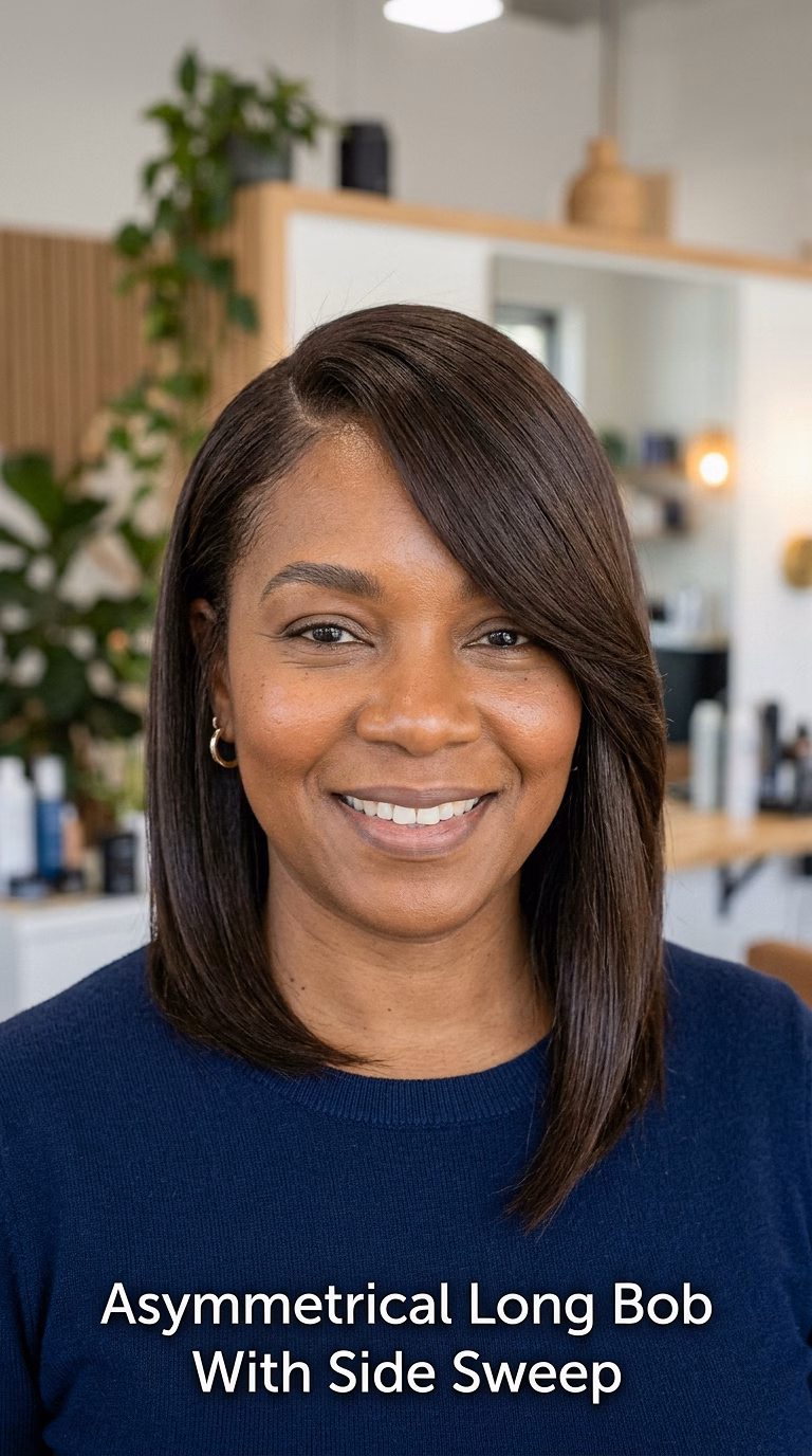Asymmetrical Long Bob With Side Sweep