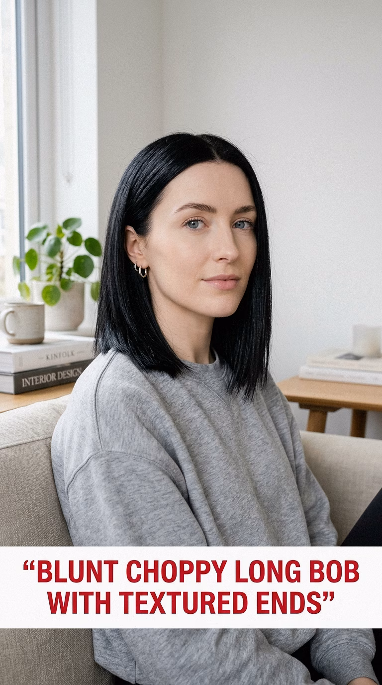 Blunt Choppy Long Bob With Textured Ends