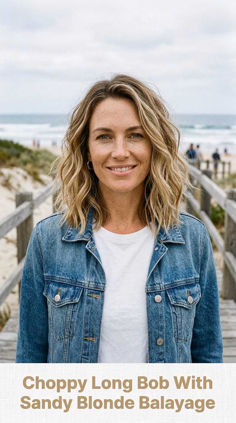 Choppy Long Bob With Sandy Blonde Balayage