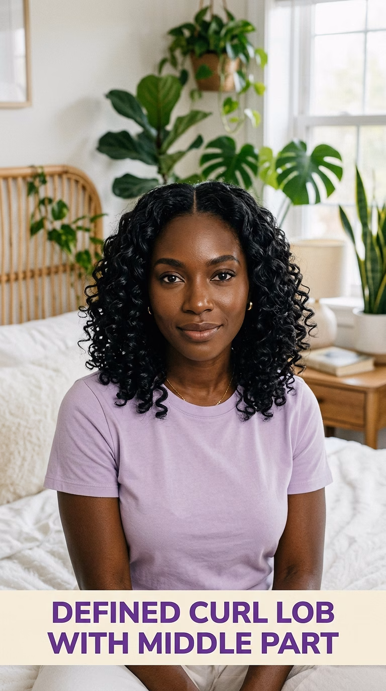 Defined Curl Lob With Middle Part