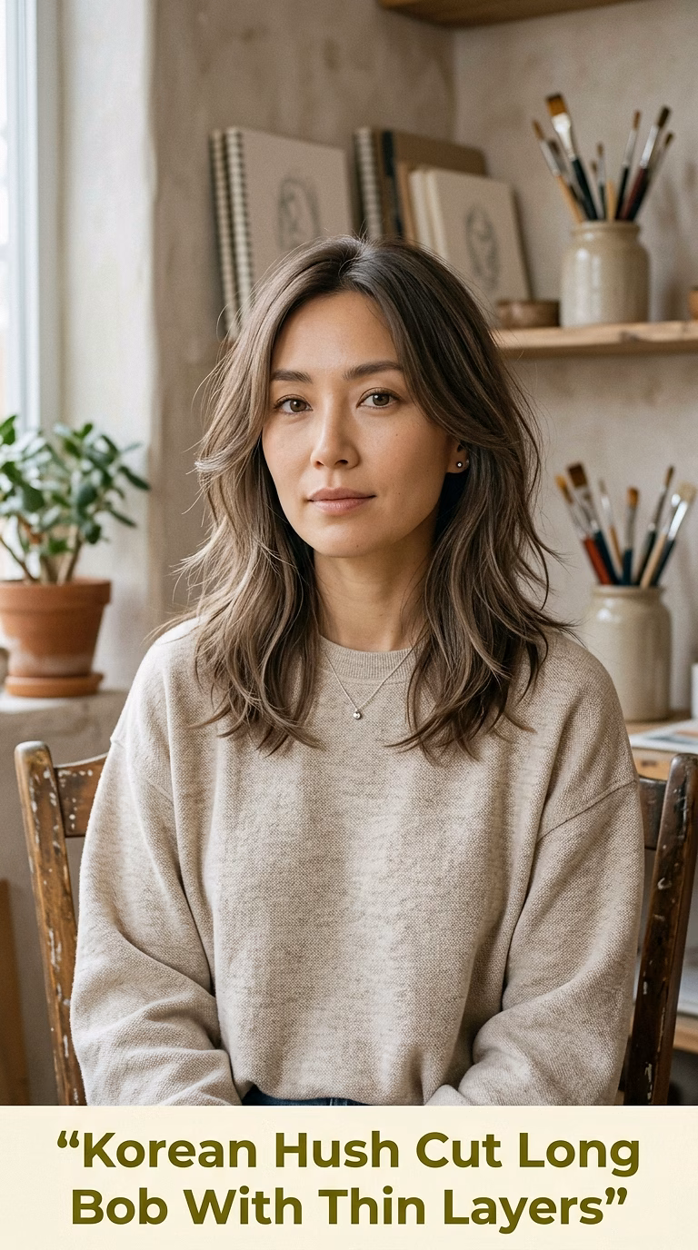Korean Hush Cut Long Bob With Thin Layers