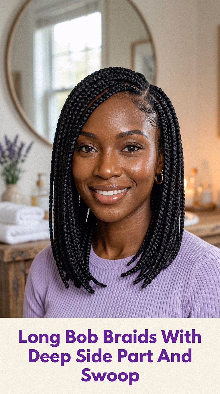 Long Bob Braids With Deep Side Part And Swoop