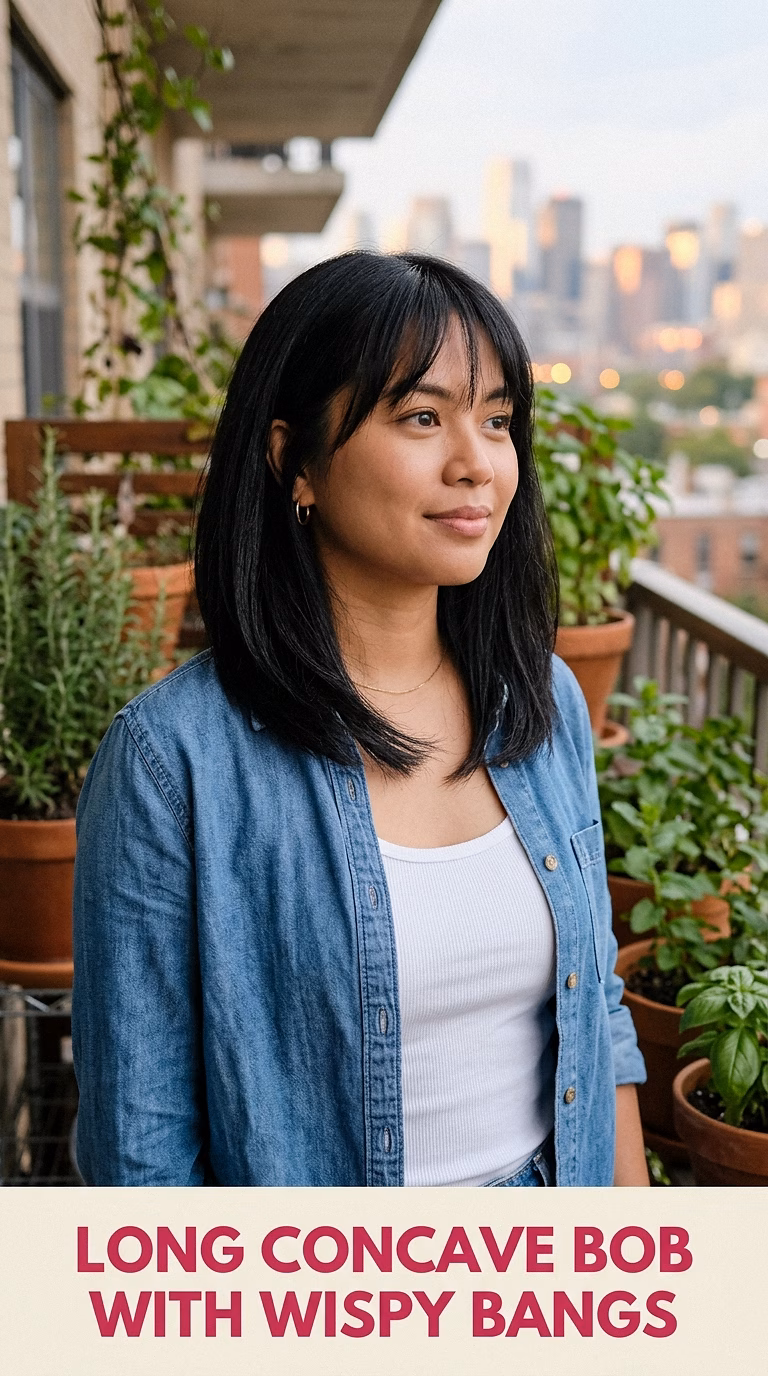 Long Concave Bob With Wispy Bangs