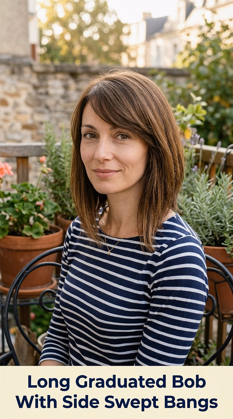 Long Graduated Bob With Side Swept Bangs
