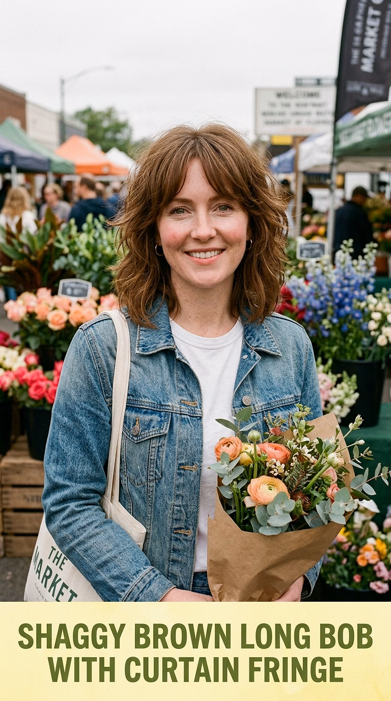Shaggy Brown Long Bob With Curtain Fringe