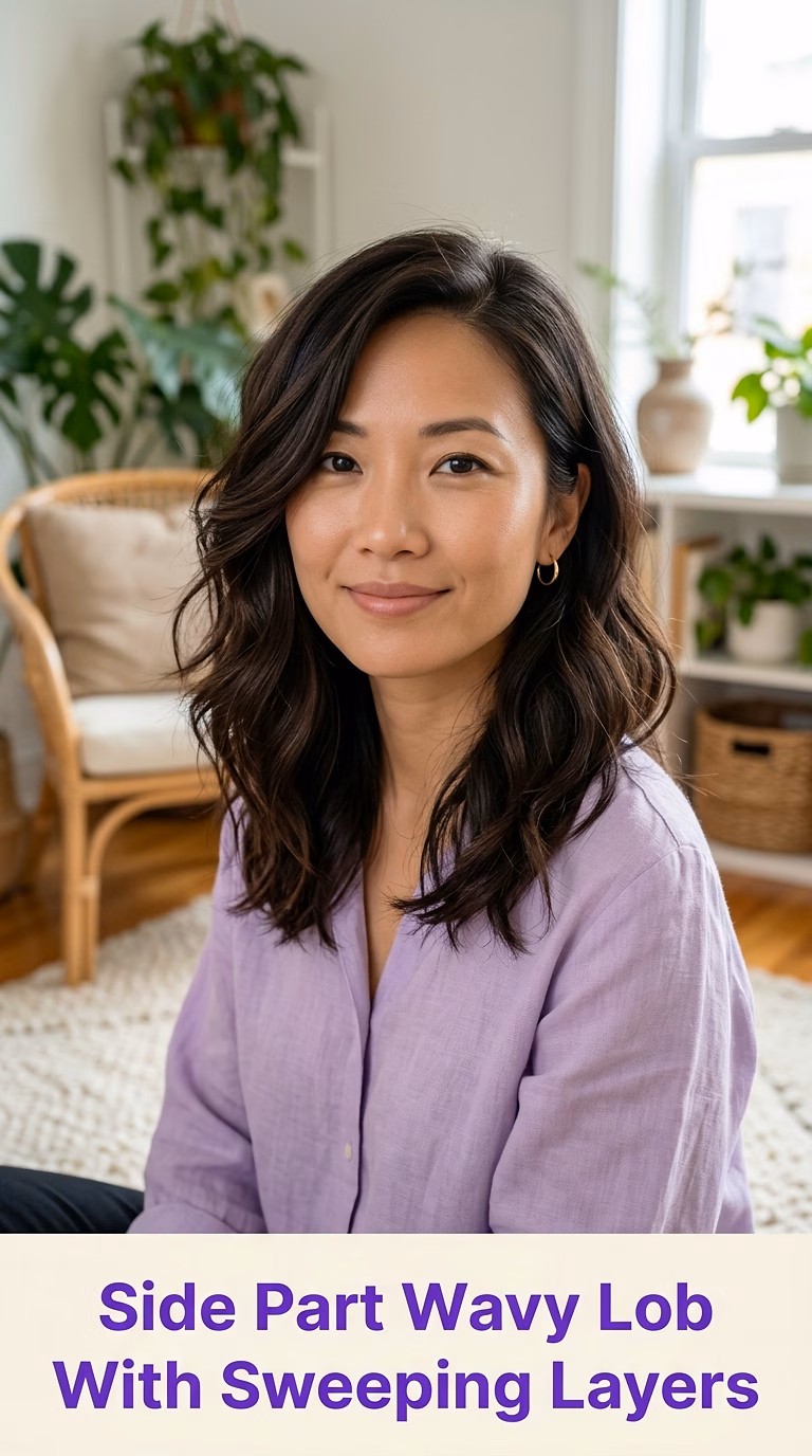 Side Part Wavy Lob With Sweeping Layers