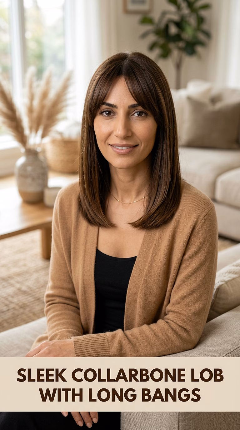 Sleek Collarbone Lob With Long Bangs