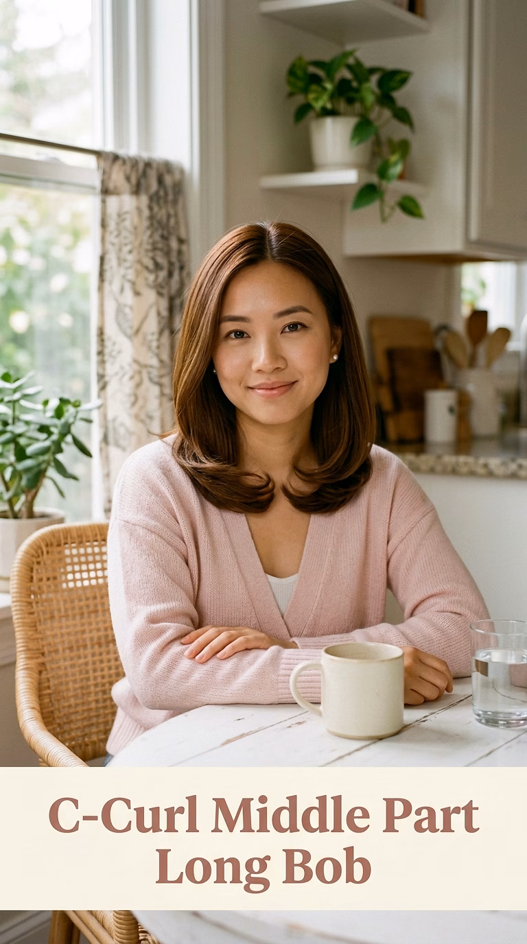 C-Curl Middle Part Long Bob