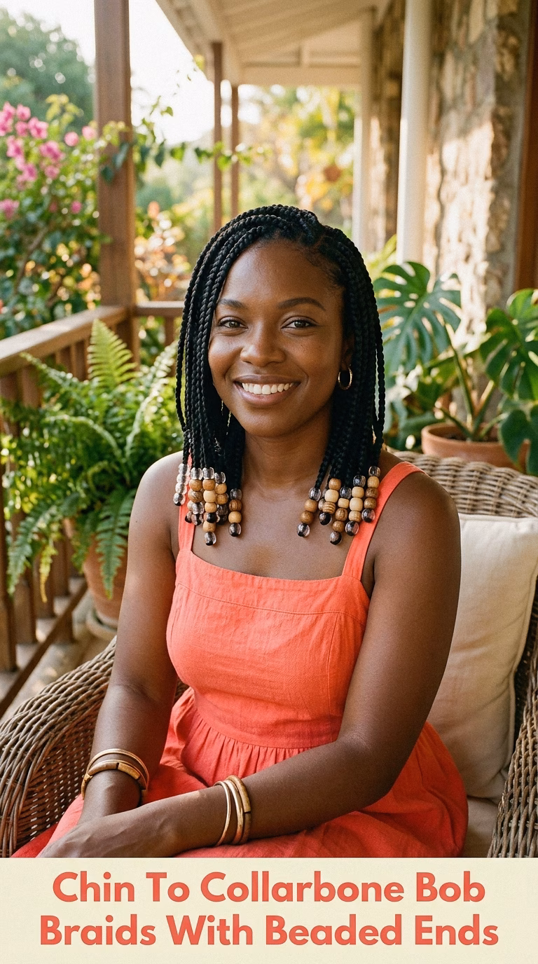 Chin To Collarbone Bob Braids With Beaded Ends