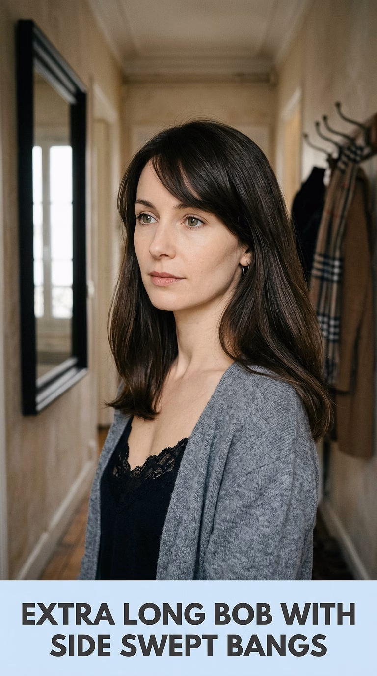 Extra Long Bob With Side Swept Bangs