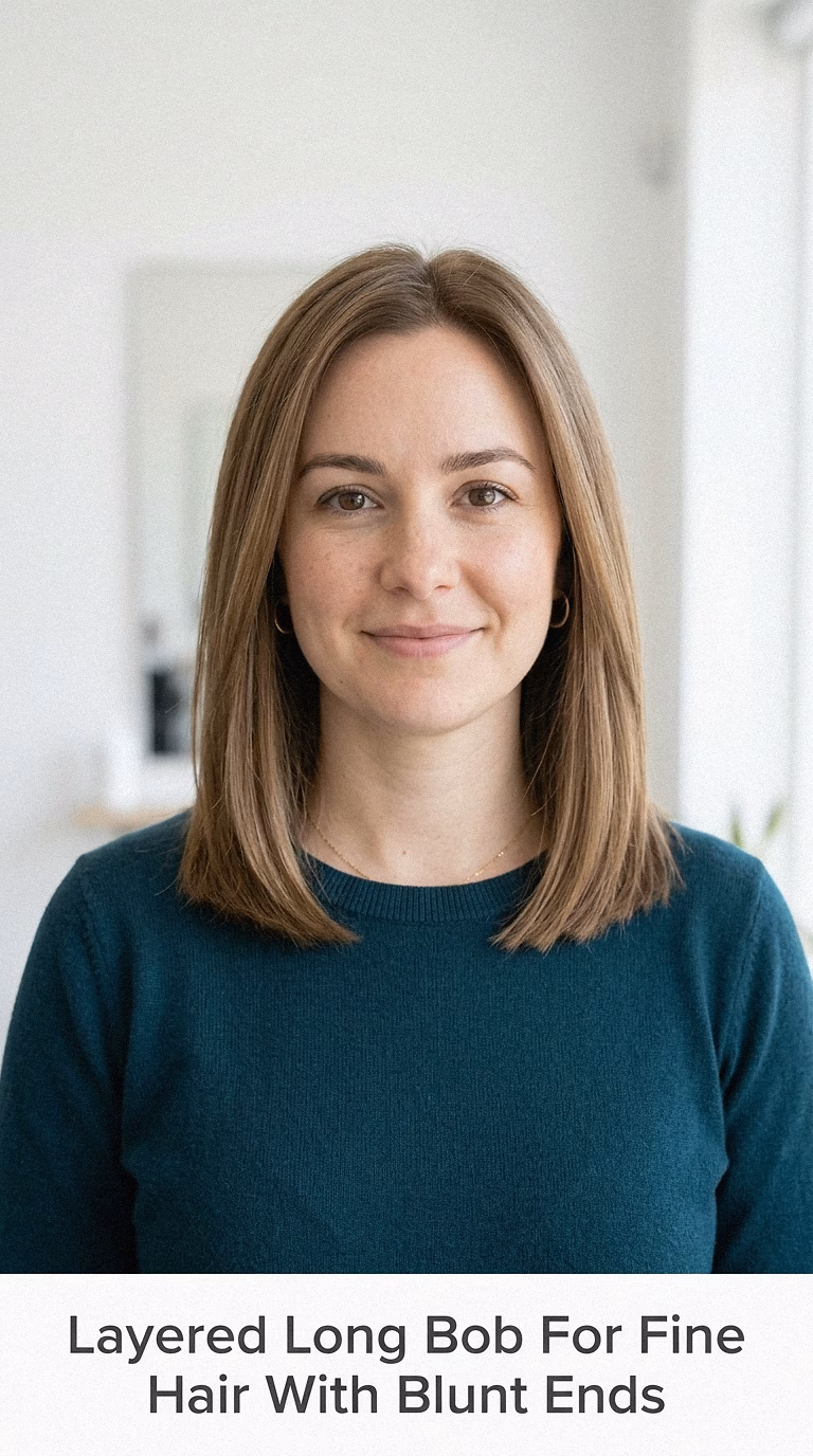 Layered Long Bob For Fine Hair With Blunt Ends