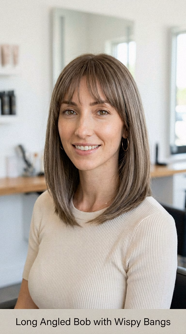 Long Angled Bob With Wispy Bangs