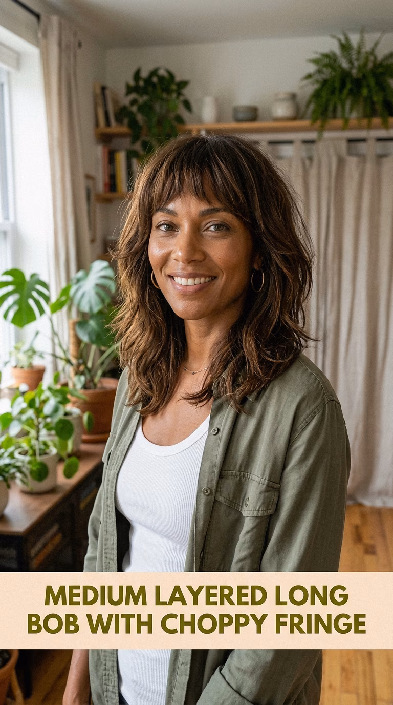 Medium Layered Long Bob With Choppy Fringe