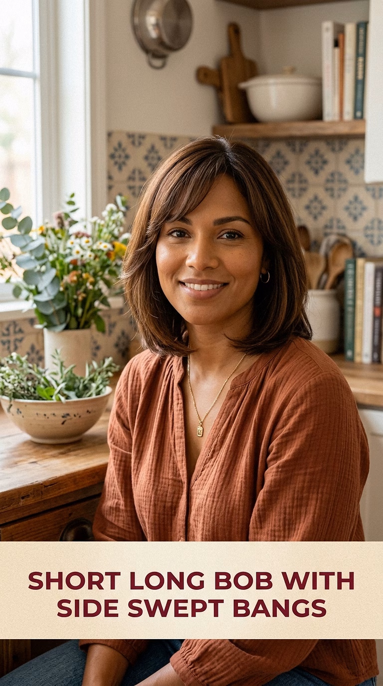 Short Long Bob With Side Swept Bangs